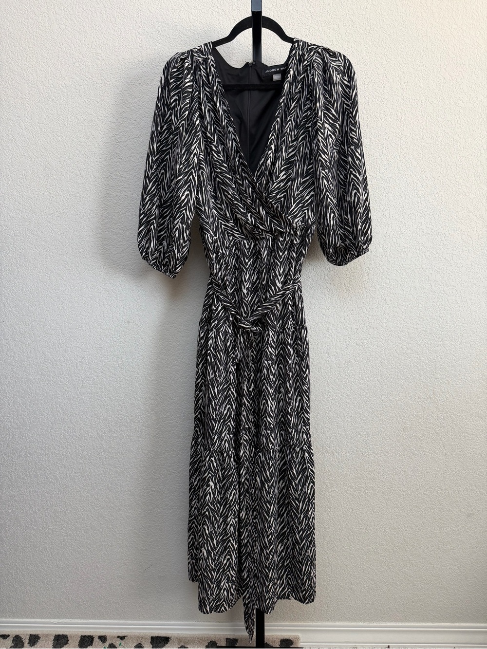 Andrew Marc Black and White Maxi Wrap Dress